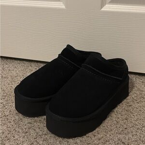 Black Suede Platform Slip-On Shoes